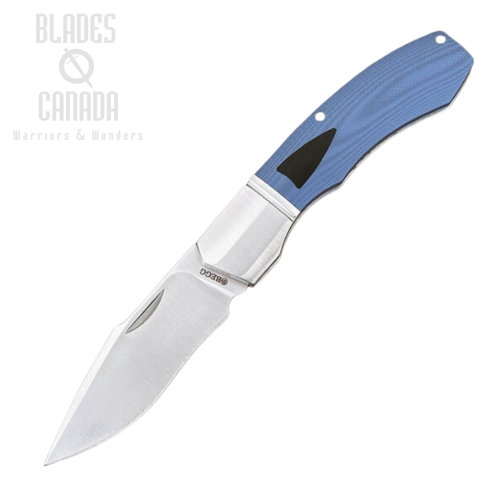 Begg Knives Traditional Slipjoint Folding Knife Large, 14C28N Satin Recurve Blade, G10 Blue, BG039